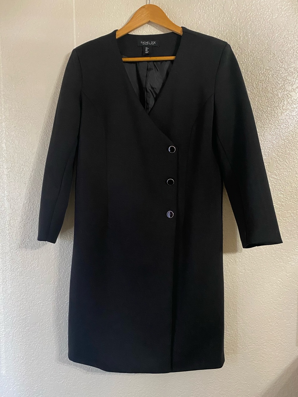 Rachel Zoe Black Asymmetric Button Trench Coat